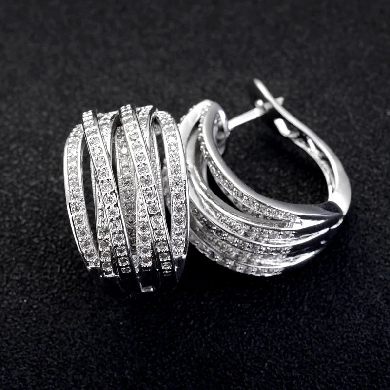 Silver Color Cross Hoop Earrings for Women Full Crystal Cubic Zirconia Statement Female Earrings Trends Jewelry - Image 1