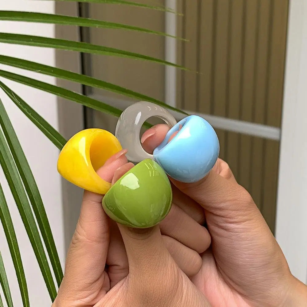 Hand Ornaments Exaggerated Acrylic Ring Classic Geometric Ring Candy Color Resin Big Dome Plain Ring Women - Image 1