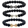 Black Volcanic Lava Stone Dumbbell Bracelet Black Matte Beads Bracelets For Women Men Fitness Barbell Jewelry - Image 1
