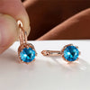 Cute Female Crystal Blue Round Stone Earrings Simple Crown Rose Gold Color Bride Jewelry For Women - Image 5