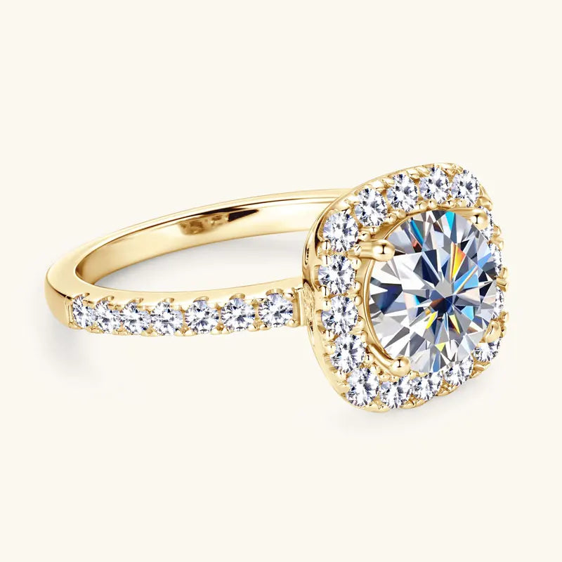 Brilliant Halo Ring 8mm D Engagement Wedding Finger Rings Gold for Women with - Image 1