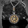 Retro Men Norse Rune Bead Compass Necklace Gold Color Hollow Out Sun Pendant Stainless Steel Vegvisir Amulet Male Viking Jewelry - Image 1