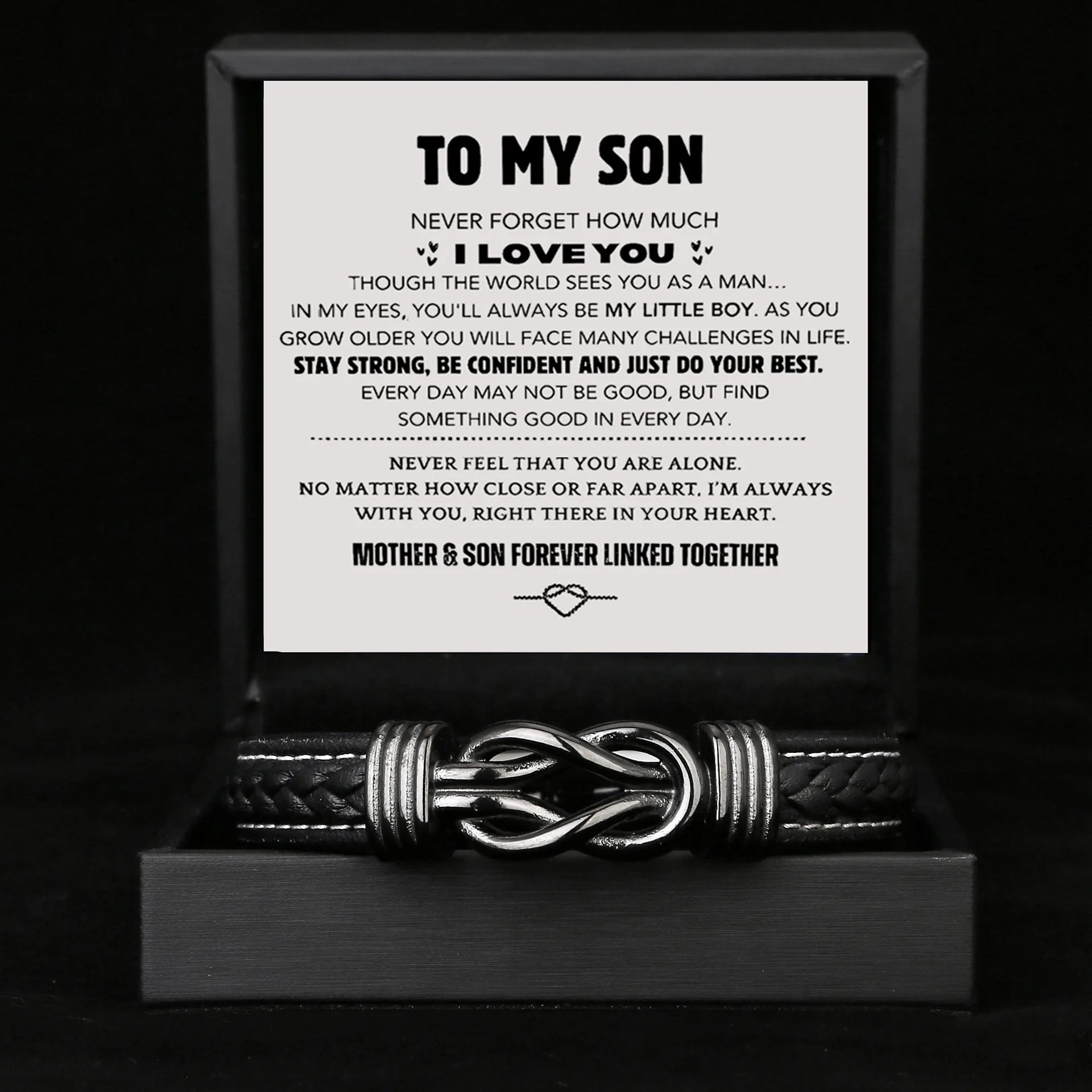 Stainless Steel Bracelets To My Son Gift From Mom Leather Bracelet Forever Linked For Boy Children Birthday Party Christmas Gift - Image 1