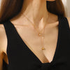 Square Clear Zircon Tassel Heart Necklace Gold Plated Stainless Steel Minimalist Style Women Jewelry - Image 3