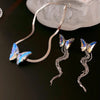 Design Crystal Butterfly Tassel Ear Clip Necklace Set Creativity Personality Female Snake Bone Chain Necklace Jewelry