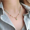 Water Drop Pendant Necklace with Beaded Chain in Gold Tone - Image 4