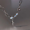 Bling Moonstone Star Cross Pendant Necklace for Women Punk Hip Hop Star Chain CrystalNecklace Party Y2K Jewelry Gift - Image 1