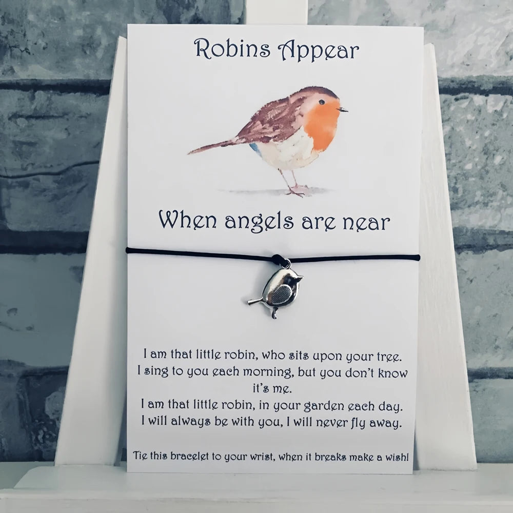 Robin Bracelet Robin Charm Waxed Cord Friendship Bracelet Robin Jewellery for Women Men When Robins Appear Memorial Gift - Image 1