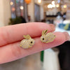 Cute Rabbit Stud Earrings for Bling Bling Crystal CZ Female Earrings Daily Wear Party Statement Jewelry - Image 2