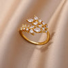 White Zircon Flower Leaf Shape Stainless Steel Rings For Women Adjustable Aesthetic Wedding Ring Light Female Jewelry Bff - Image 4