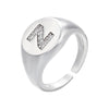 silver color A-Z Initial Signet Rings For Women Men Statement Ring 26 letters women adjustable rings - Image 7