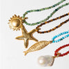 Beach Ocean Vacation Style Gold Color Stainless Steel Sun Starfish Pendant Necklace Stone Bead Necklace Women - Image 1