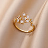 Zircon Leaf Rings For Women Stainless Steel Gold Color Geometric Ring Wedding Jewelry - Image 1