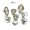 Tocona-set of vintage rings, silver colour, coloured Opal, carved stone, Bohemian jewels for women and men - Image 4