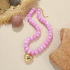 Colorful Acrylic Bead Choker Necklace with Heart Pendant - Image 37