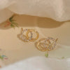 Gold Color Double Hoop Geometric Stud Earrings Sparkly Inlaid Rhinestone Earrings Female Light Ear Jewelry C - Image 5