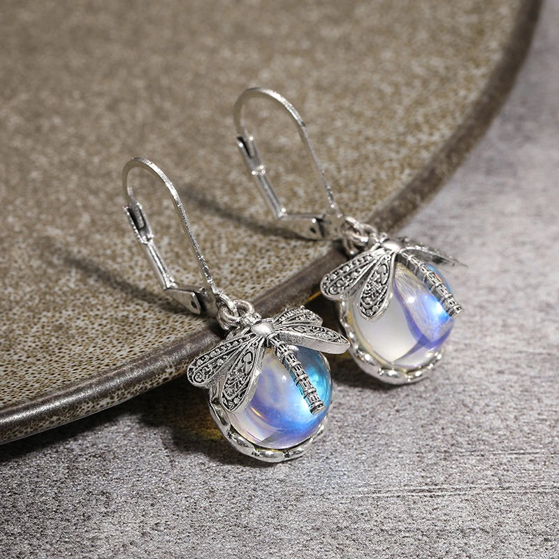 Bronze Dragonfly Drop Earrings with Multicolor Stone Accents - Image 1