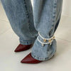 Two Piece Imitation Pearl Anklet Set with Adjustable Chains - Image 8