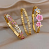 Stackable Stainless Steel Bracelet Bangle Women Boho Enamel Dripping Oil Flower Cuff Bracelet Hand Jewelry - Image 1