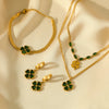 316L Stainless Steel Green Clover Zircon Necklace Bracelet Earrings For Women Party Gift Jewelry 3-Set - Image 4