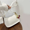 Women's PU Leather Handbag Versatile Color Cherry Pendant Shoulder Bag Casual Commuting Bag Underarm Bag - Image 4