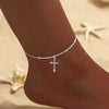 Dainty Chain Anklet with Cubic Zirconia Cross Pendant - Image 2