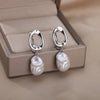 Baroque Pearl Earrings For Women Stainless Steel Zircon Water Droplet Steel Ring Drop Earring Wedding Party Jewelry - Image 1