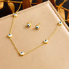 316L Stainless Steel Pearl Butterfly Flower Golden Necklace Earrings For Womens Party Gift Jewelry Set - Image 16