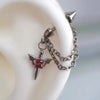 Stainless Steel Red Zircon Wing Chain Piercing Earring for Women Men Gothic Silver Color Rivet Ear Bone Nail Earring Y2K Jewelry - Image 1