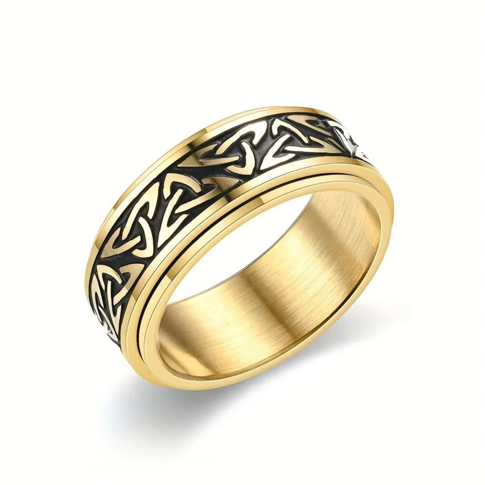 Titanium Steel Ring With Pattern Of Celtic Triangle Knot, Men's Rotatable Ring Jewelry For Releasing Pressure - Image 1
