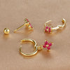 3PCS/Set Stainless Steel Rose Red Zircon Flower Dangle Earring for Women Gold Plated Huggie Pendant Piercing Jewelry - Image 6