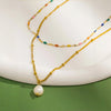Double-layer Layered Necklace for Women, Stainless Steel Chain Pearl Charm Pendant Necklace for Daily Jewelry - Image 4