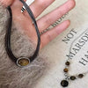 Vintage Leather Brown Stone Pendant Necklace Women's Retro Stacking Choker Temperament Clavicle Chain Hip Hop Jewelry Accessory - Image 2