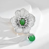 Light Rhinestone Camellia Flower Green Gemstone Brooches For Women Plant Blossom Pins Jewelry Party Suit Gift - Image 1