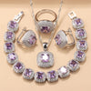 Square Cubic Zirconia Silver Wedding Jewelry Sets Earrings Necklace Bracelet Ring For Women Gift - Image 12