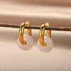 Stone Drop Earrings for Women Stainless Steel Gold Color Opal Round Earrings Wedding Christmas Jewerly Gift - Image 3