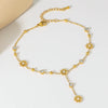316L Stainless Steel Jewelry Beach Style Embed Zircon Beading Daisy Flower Tassel Charm Anklets Chain For Women - Image 3