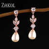 Marquise Cut Cubic Zircon Dangle Earrings for Women Imitation Pearl Leaf Wedding Jewelry - Image 3