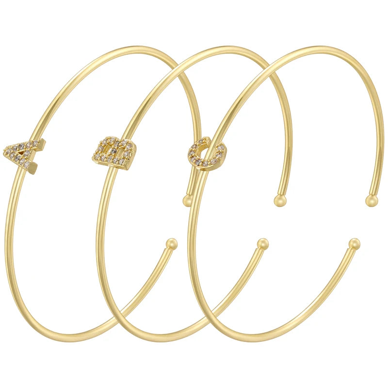 Gold Plated Micro-Set Zirconia 26 Letters A-Z Simple Unisex Bracelet Lucky Letters Bracelet Golden - Image 1
