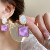 Purple Square Resin Dangle Earrings for Women White Oval Asymmetric Blue Geometry Drop Earrings Party Personality Jewelry - Image 2
