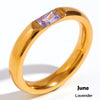 Gold Plated Shiny 12 Colors Birthstone Ring Stainless Steel Gold Plated Zircon Rings Zodiac ConstellationFor Women - Image 16