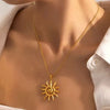 Stainless Steel Necklace Vintage Chic Sun Shaped Pendant Stainless Steel Collarbone Chain Gold Jewelry Gift - Image 1