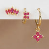 3PCS/Set Stainless Steel Rose Red Zircon Flower Dangle Earring for Women Gold Plated Huggie Pendant Piercing Jewelry - Image 11
