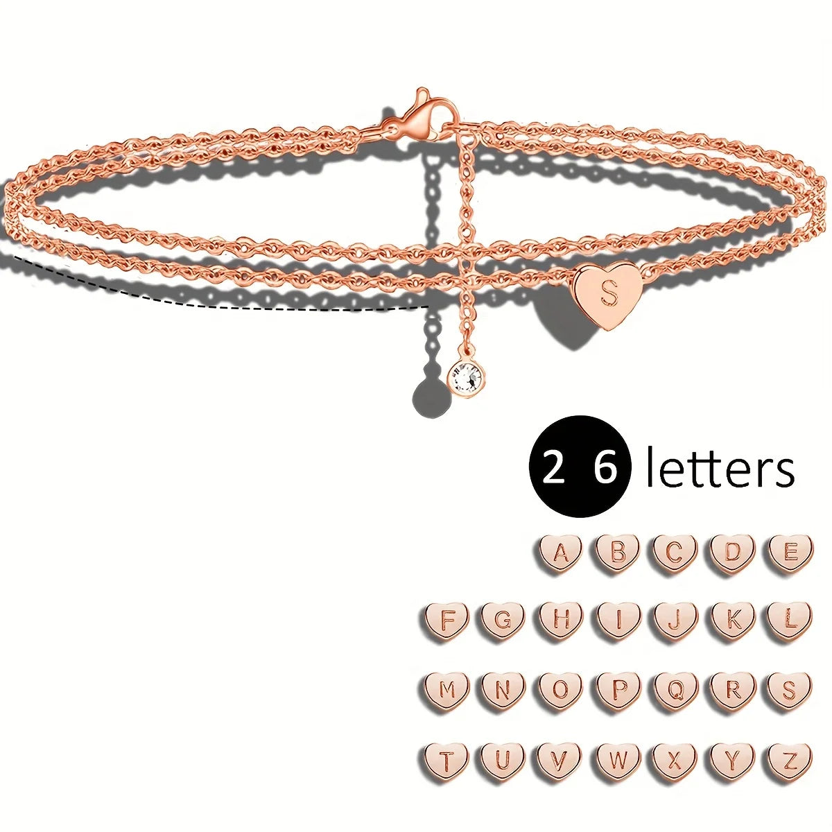 1 Love Letter Surname Bracelet Multi layered Chain Set with Zircon Stainless Steel Plated Rose Gold Girl Bracelet - Image 1