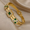 Stainless Steel Large Green Zircon Gold Plated Bracelet Rhinestone Layered Cuff Bracelet Jewelry - Image 5