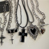 Punk Rock Black Heart Cross Pendant Chain Necklace For Men Women Cool Hip Hop Street Vintage 90s Y2K Grunge Goth Accessories - Image 3