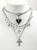 3pcs Gothic Layered Heart Rose Flower OT Chain Cross Pendant Necklace, Pentagram Star Tassel Necklace, Minimalist Layered Chic P - Image 1