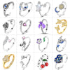 Silver Open Rings For Woman Iris Flower Cherry Feather Dog Horse Adjustable Cocktail Rings Party Jewelry - Image 1