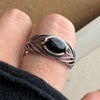 BF Club Silver Ring For Women Jewelry Hollow Leaf Black Stone Vintage Handmade Ring Allergy For Party Birthday Gift - Image 5