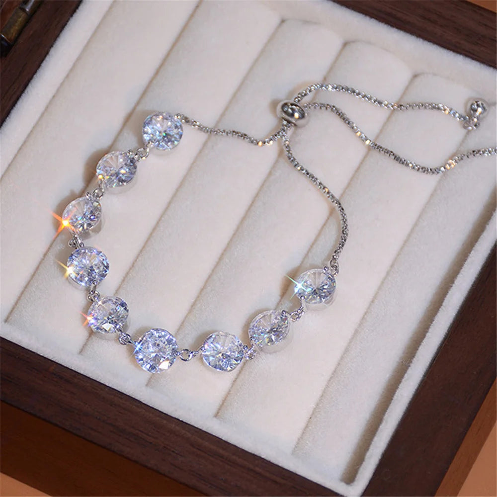 Charm Female White Zircon Stone Bowknot Bracelet Cute Silver Color Adjustable Wedding Jewelry For Women - Image 1